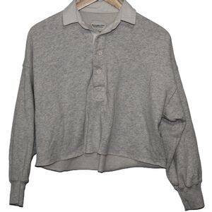 Womens Abercrombie & Fitch Heather Gray Cotton Long Sleeve V-Neck Sweater Size S